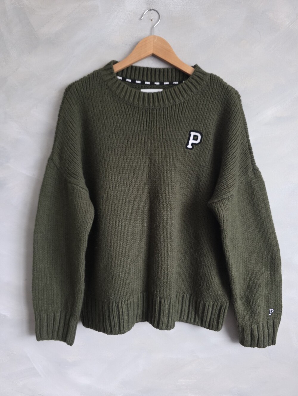 Victoria's Secret PINK Green Boyfriend Chunky Knit Sweater Sz L Preppy